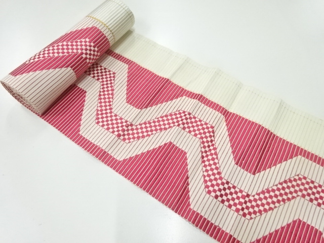 JAPANESE KIMONO / ANTIQUE BOLT FOR OBI / WOVEN ABSTRACT STRIPE